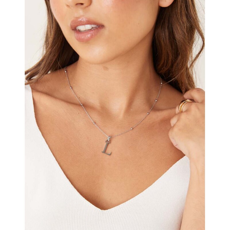 Abbott Lyon L initial necklace in silver plated waterproof stainless 107127684