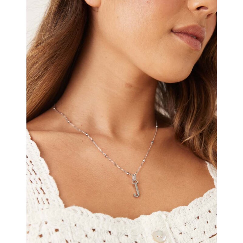 Abbott Lyon J initial necklace in silver plated waterproof stainless 107127695