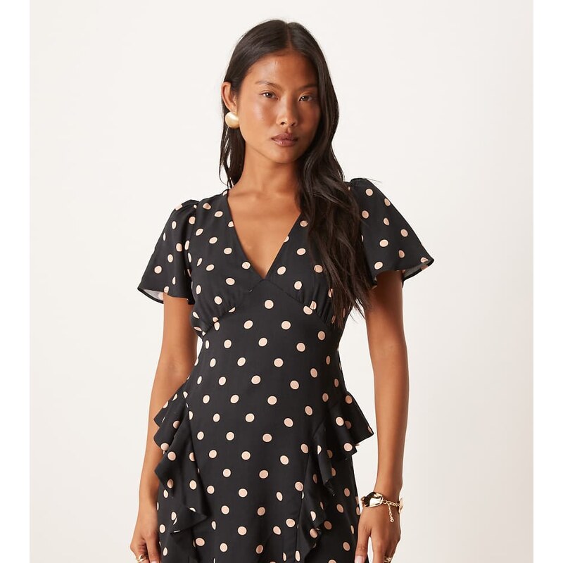 Nobodys Child Petite Lyndsey ruffle detail mini dress in black
