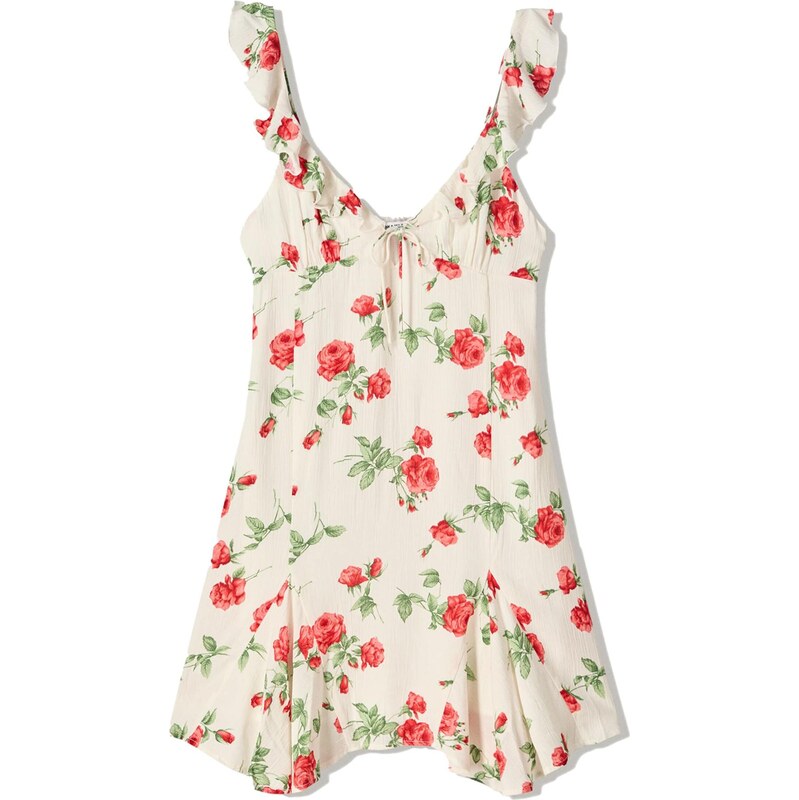 Bershka Letní šaty zelená / tmavě zelená / červená / bílá