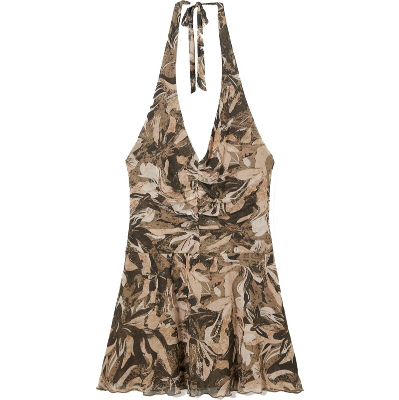 Bershka Letní šaty béžová / krémová / hnědá / khaki