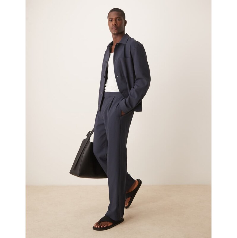 ASOS DESIGN smart co-ord wide leg trousers in black seersucker
