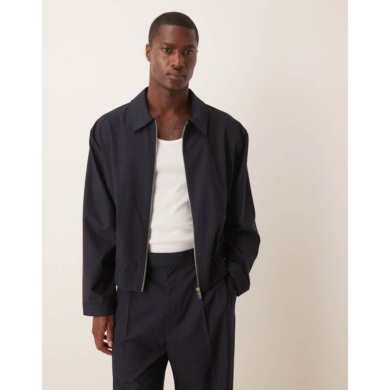 ASOS DESIGN smart co-ord blouson jacket in navy pinstripe - NAVY