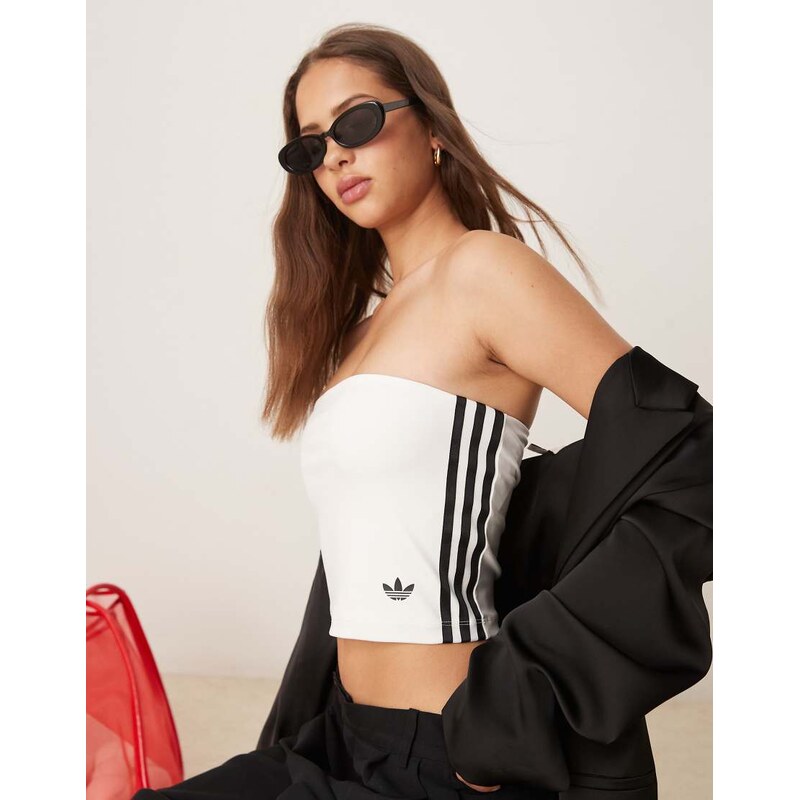 adidas Originals Adicolor 3 stripe bandeau top in white 107401049