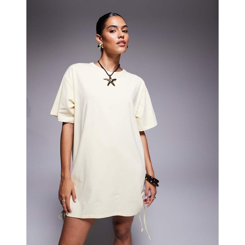 Fashionkilla exclusive cotton ruched tie side mini t-shirt dress