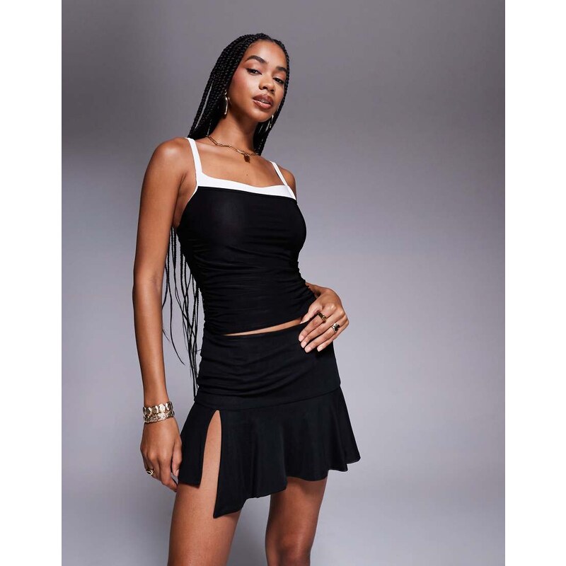 Princess Polly Konstantina slinky ruffle thigh split mini skirt