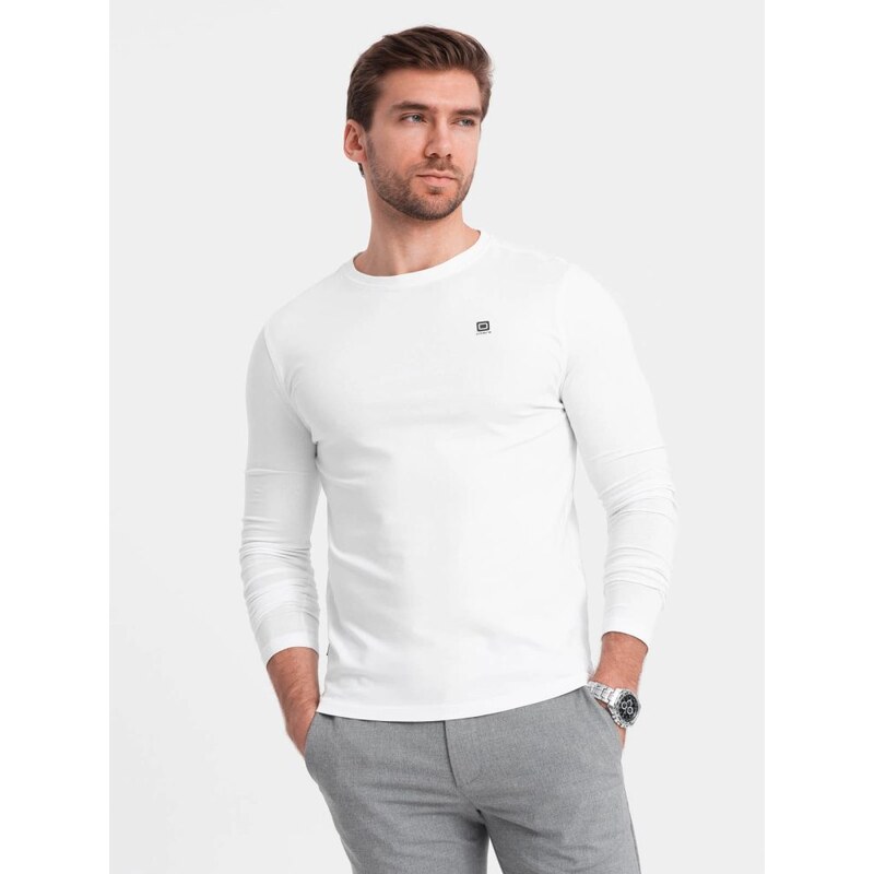 Ombre Clothing Módní bílé tričko s dlouhým rukávem a logem V1