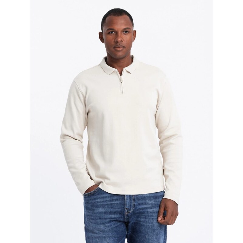 Ombre Clothing Pánská krémová polokošile na zip V3 POLS-0130