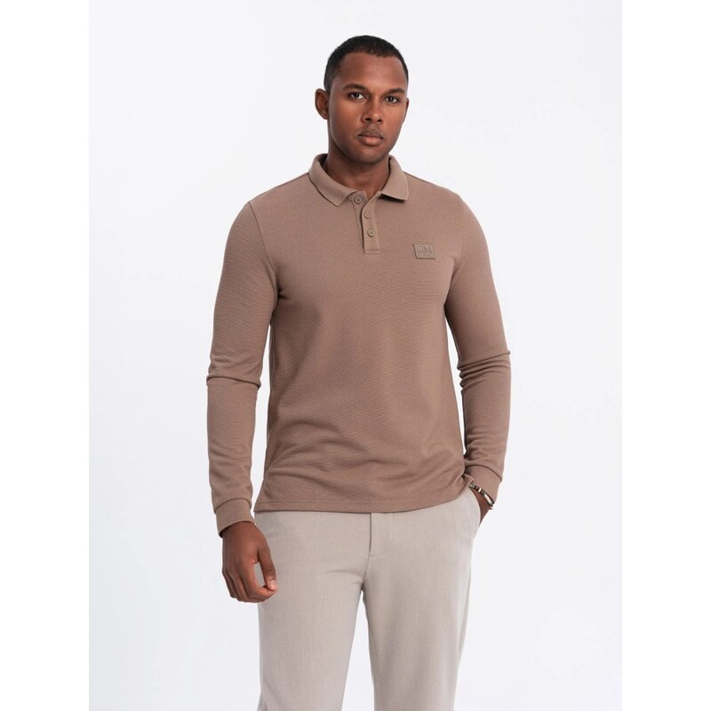 Ombre Clothing Pánská hnědá polokošile s logem V4 POLS-0131