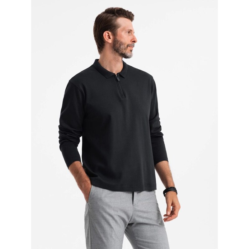 Ombre Clothing Pánská černá polokošile na zip V8 POLS-0130