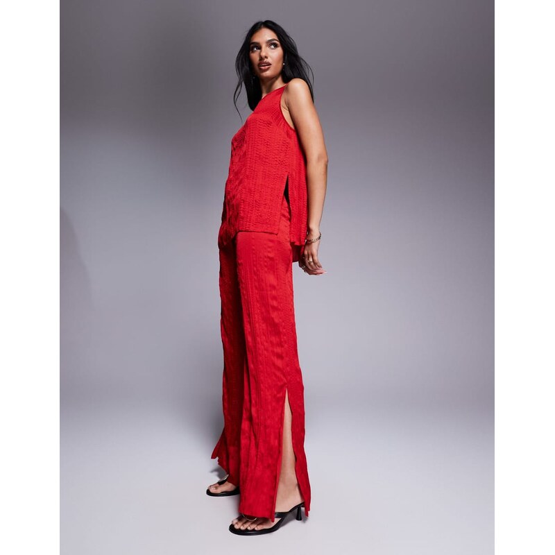 ASOS DESIGN straight leg crinkle satin trousers co-ord with