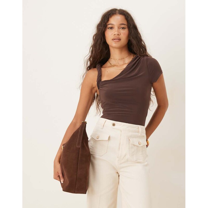 ASOS DESIGN draped twist shoulder cut out short sleeve bodysuit