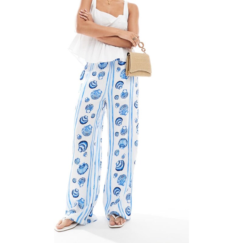 Vero Moda wide leg trousers in blue seashell print 115684612