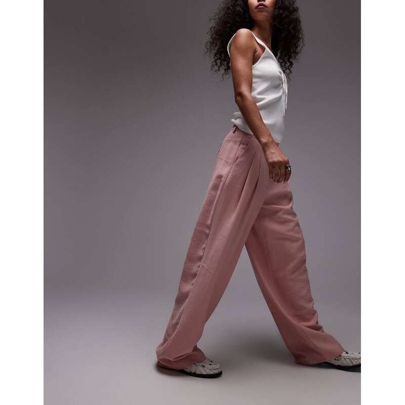 Topshop premium tailored wide leg cupro trousers in pink 115614524