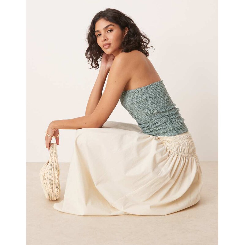ASOS DESIGN crochet semi sheer long-line bandeau top in sage green