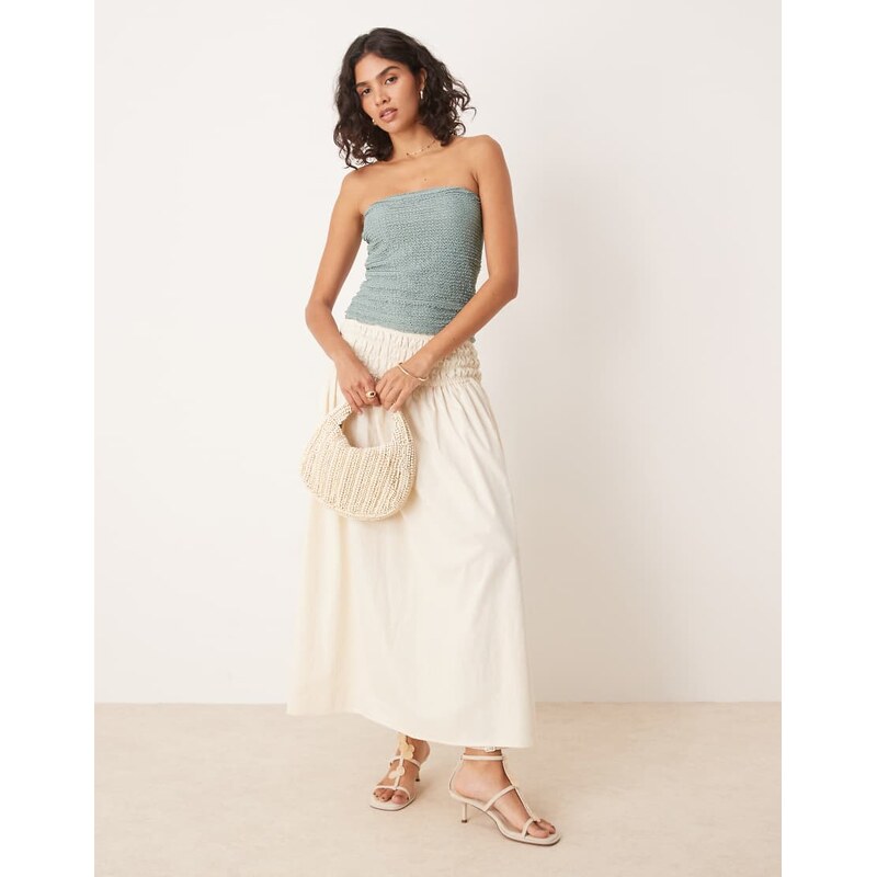 ASOS DESIGN crochet semi sheer long-line bandeau top in sage green