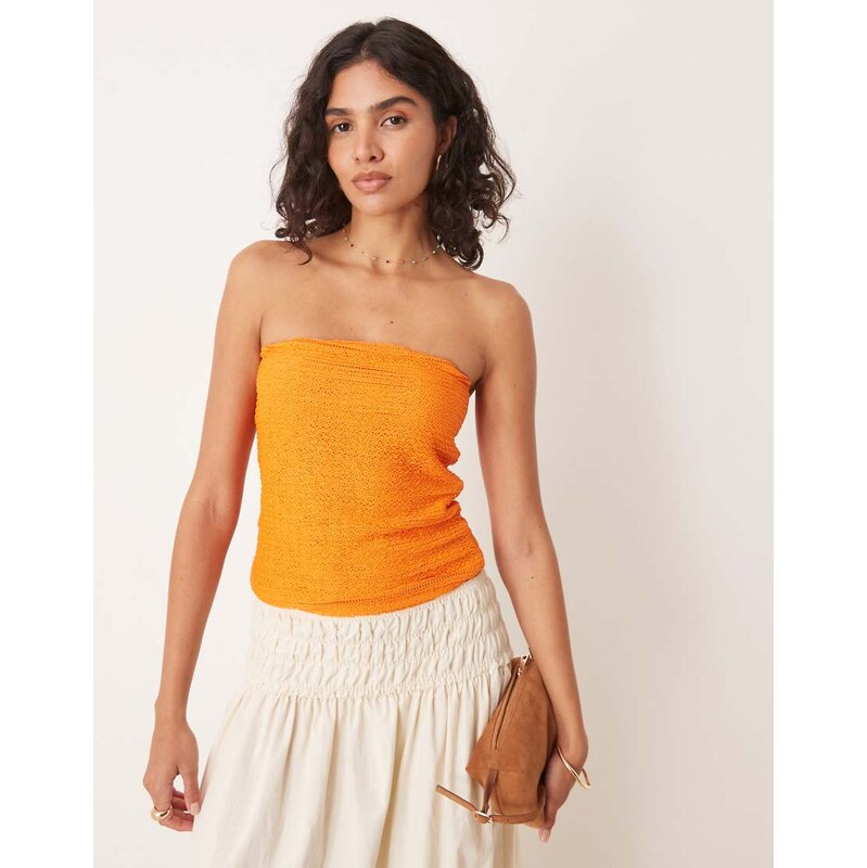 ASOS DESIGN crochet semi sheer longline bandeau top in orange-Brown
