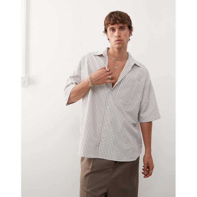 COLLUSION boxy skate shirt in neutral check-Blue