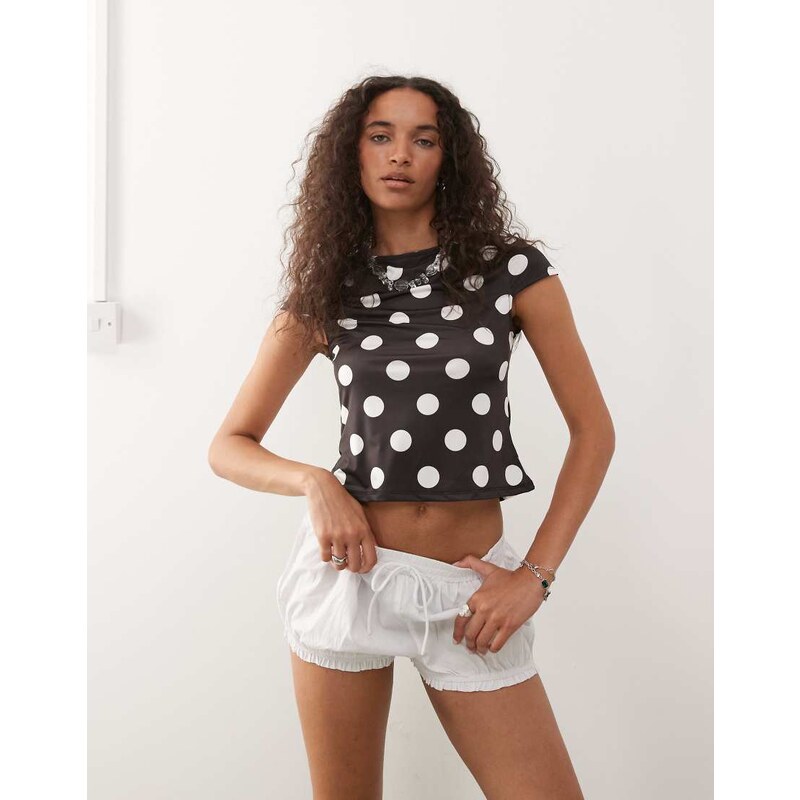 COLLUSION cap sleeve slash neck top in large black and white