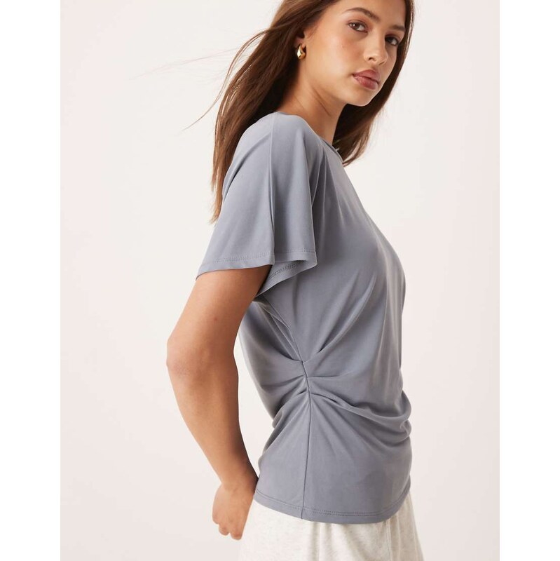 ASOS DESIGN modal short sleeve side cinch t-shirt in slate-Blue
