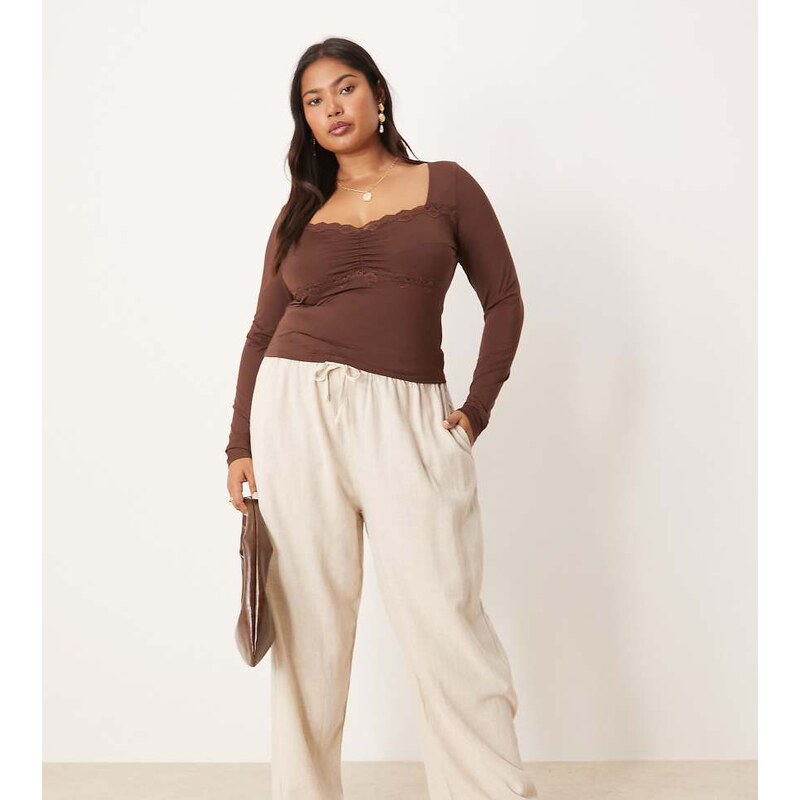 ASOS Curve ASOS DESIGN Curve tapered linen look pull on trousers
