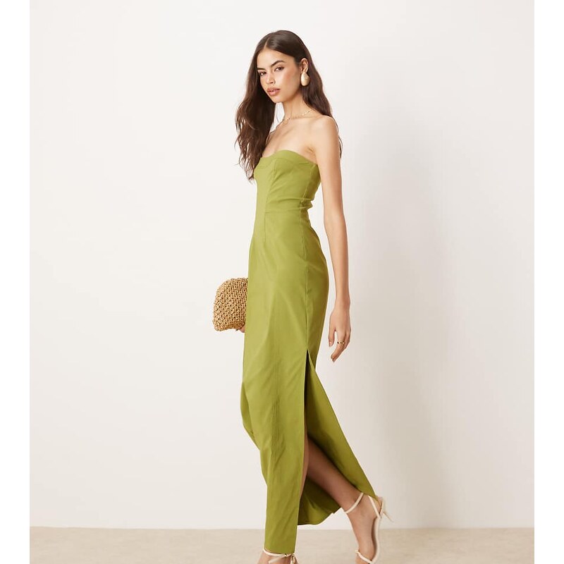 ASOS Tall ASOS DESIGN Tall bengaline seam detail bandeau midi dress in 107140219