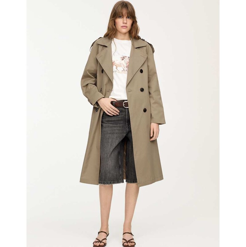 Pull&Bear belted trench coat in sand-Neutral 112202435