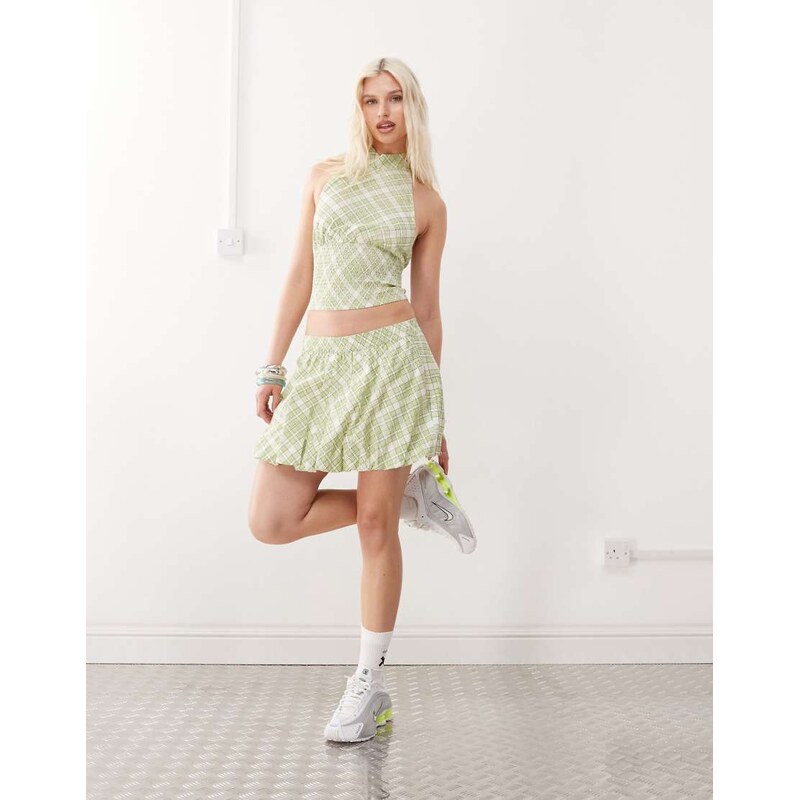 COLLUSION puff ball mini skirt co-ord in green check