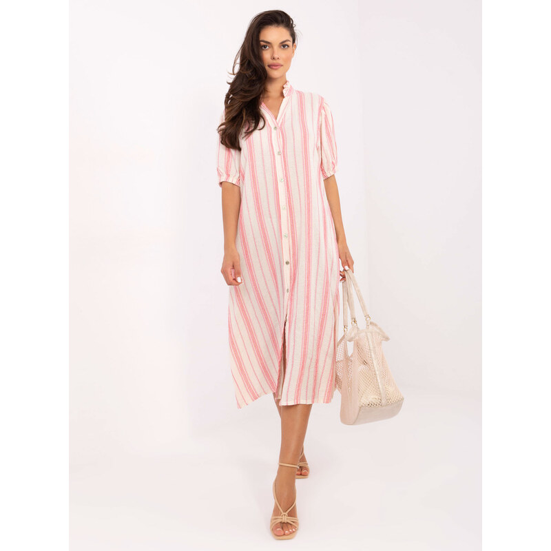 BASIC Bílo-růžové dámské plážové košilové šaty -white-pink