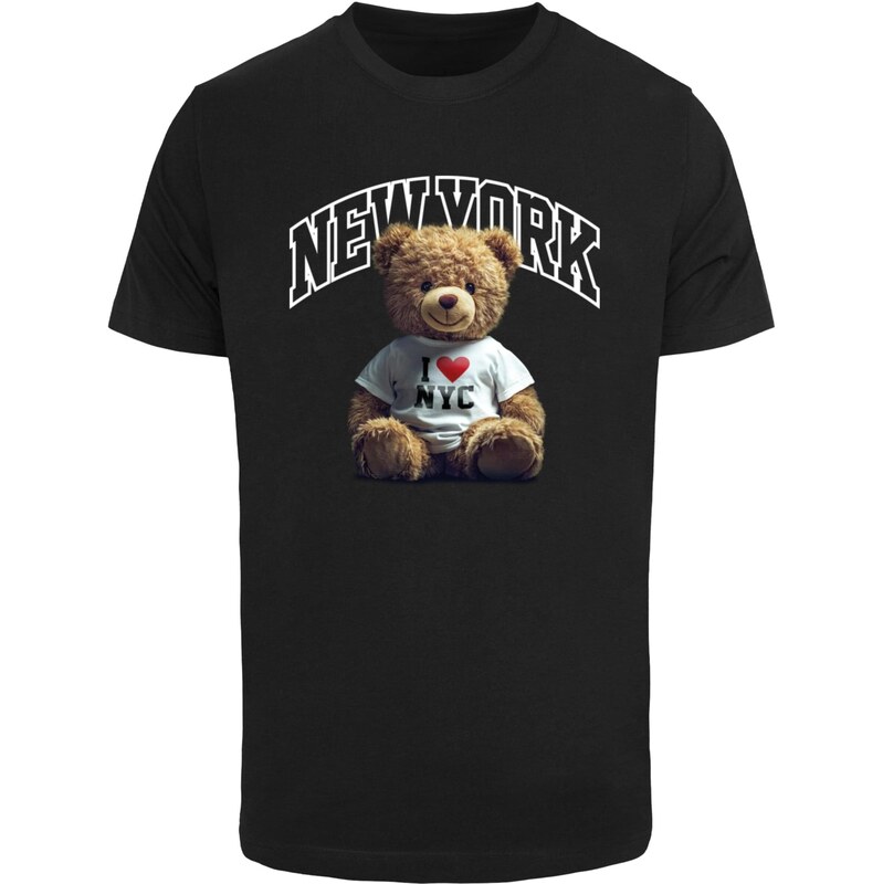 Mister Tee Tričko New York College Bear hnědá / krvavě červená /