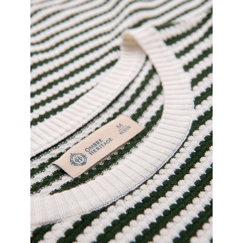 Ombre Mens knitted t-shirt with navy stripes and openwork weave