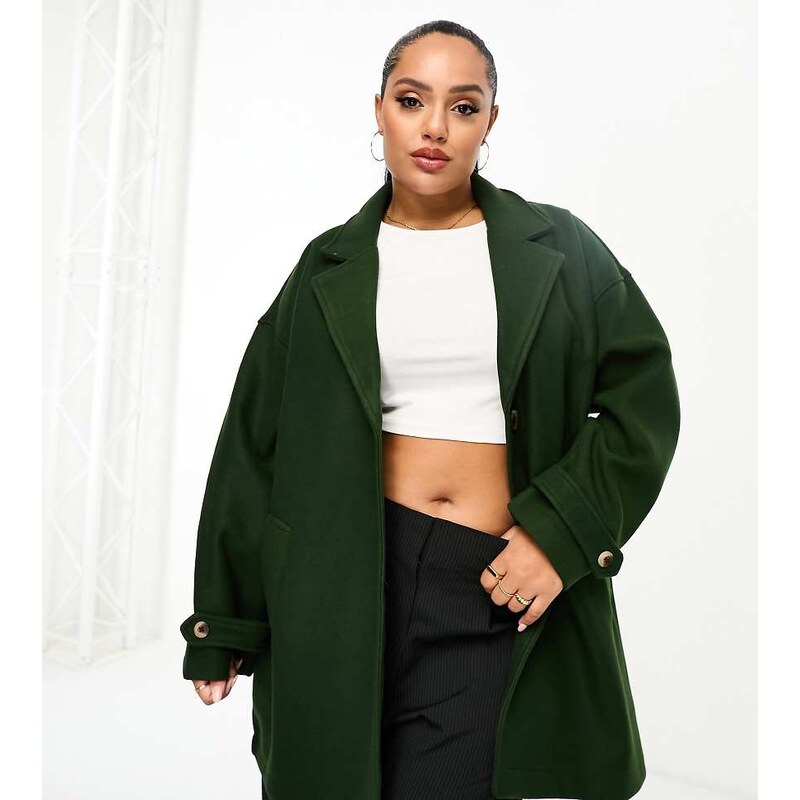 Noisy May Curve oversized collar jacket in khaki-Green 108418341