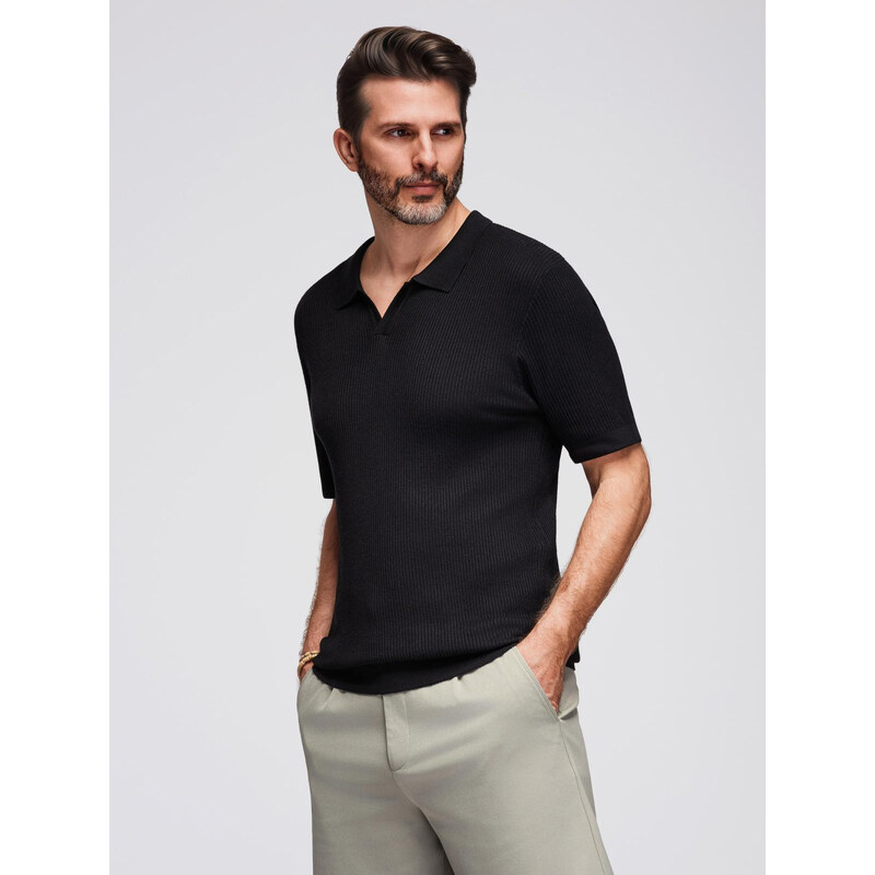 Ombre Mens buttonless polo shirt with open collar - black