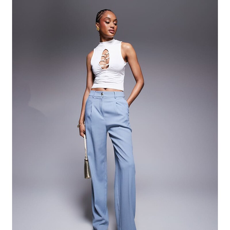 ASOS DESIGN Tall wide leg tailored trousers with gold buttons in