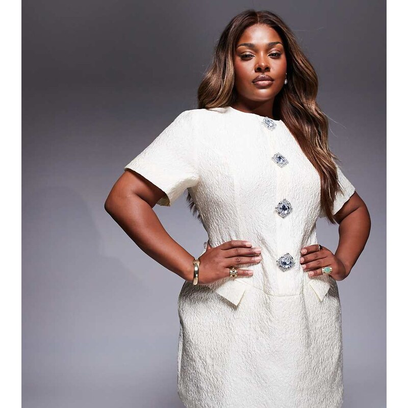 ASOS LUXE Curve jacquard sculpted mini dress with embellished buttons 112931284