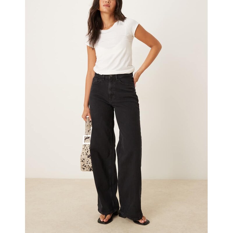 Vila Freya high waist wide leg jeans in black 115512554