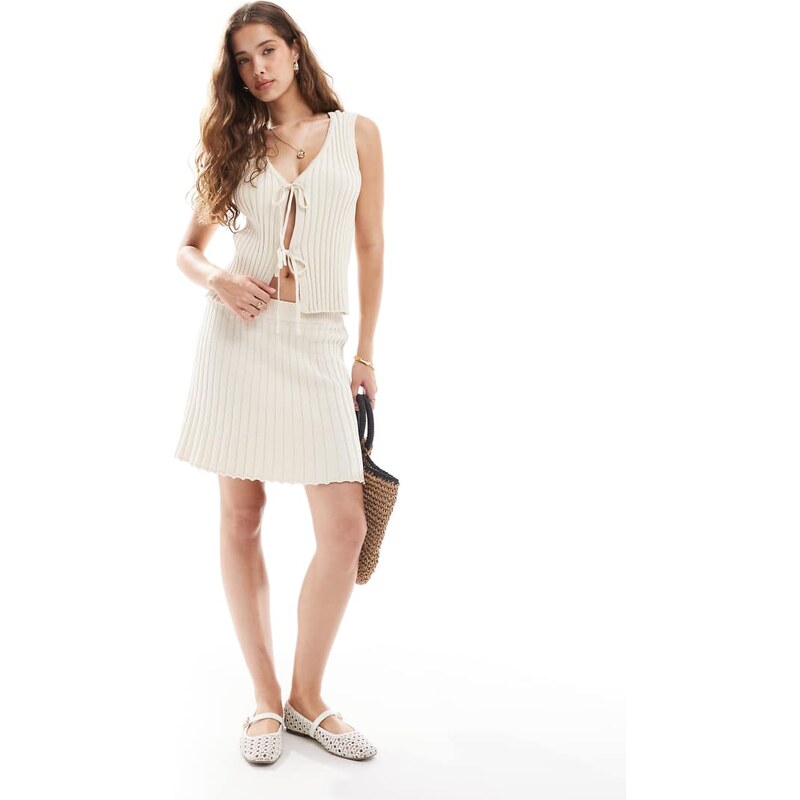 Pieces rib knit mini skirt co-ord in cream-White 107218376
