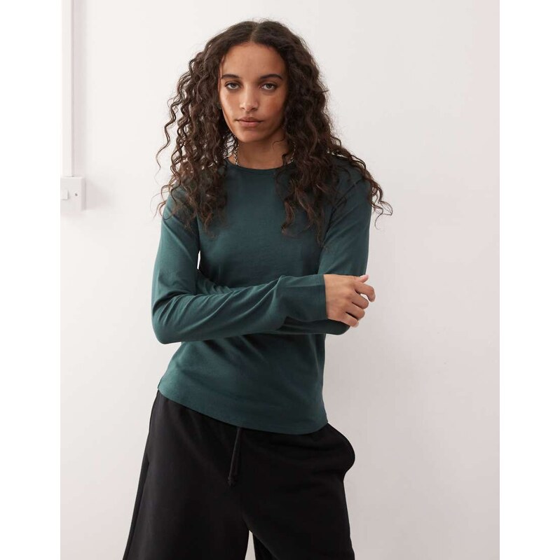 Weekday super soft long sleeve top in petrol green