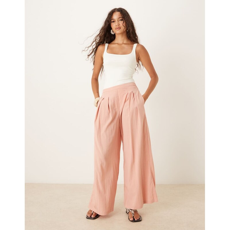 Mango light weight wide leg trousers in blush pink-Blue 107218465