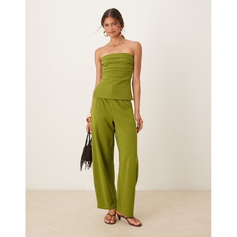ASOS DESIGN co-ord premium ponte barrel leg trouser in khaki