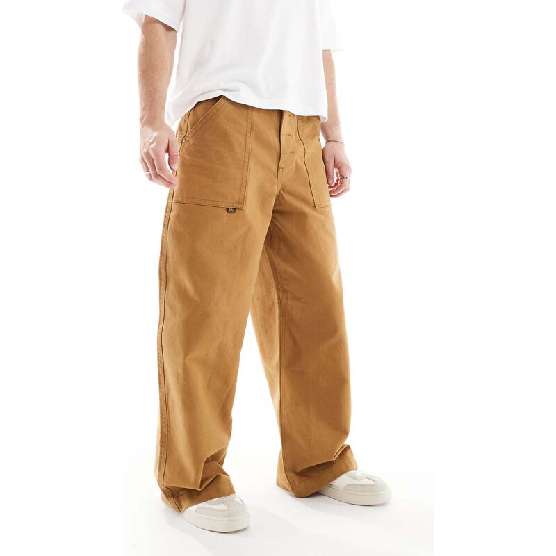 ASOS DESIGN loose trousers in tan with back pocket detail-Brown