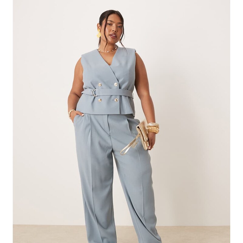 ASOS DESIGN Curve tailored linen look trousers co-ord with gold 107218301