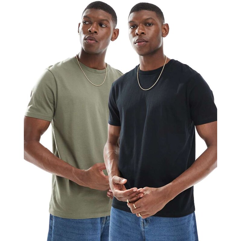 ASOS DESIGN Essentials 2 pack crew neck t-shirts in black and