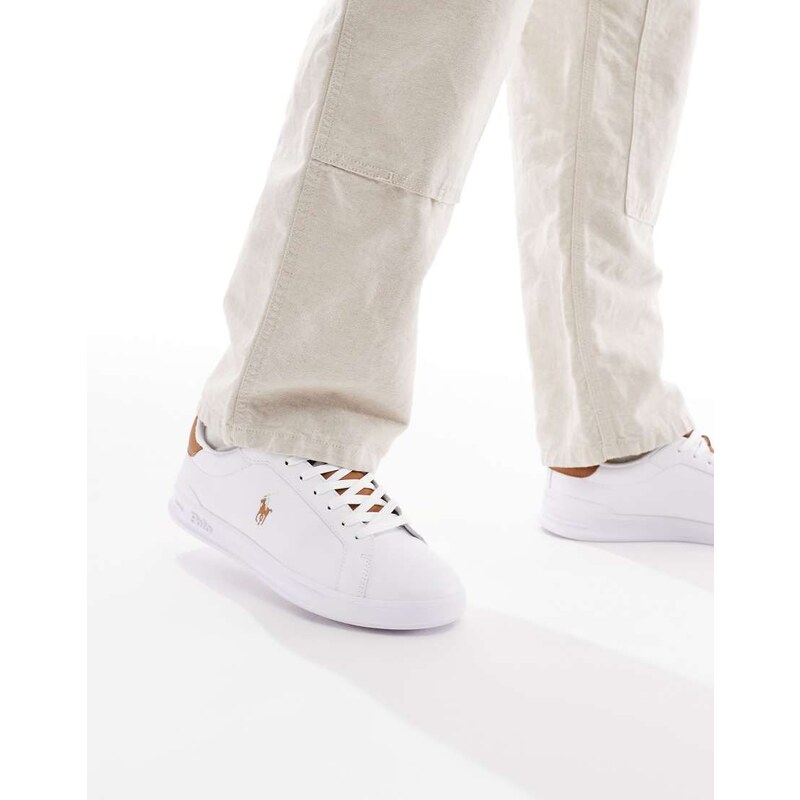 Polo Ralph Lauren leather heritage court trainer in white with