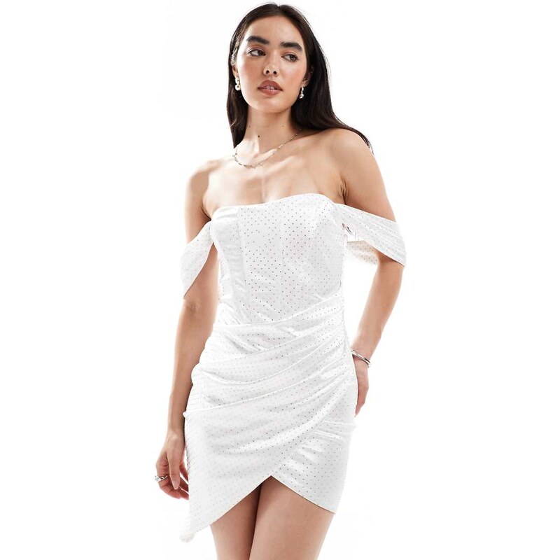 TFNC bandeau drop shoulder corset wrap mini dress in white hotfix 107218347