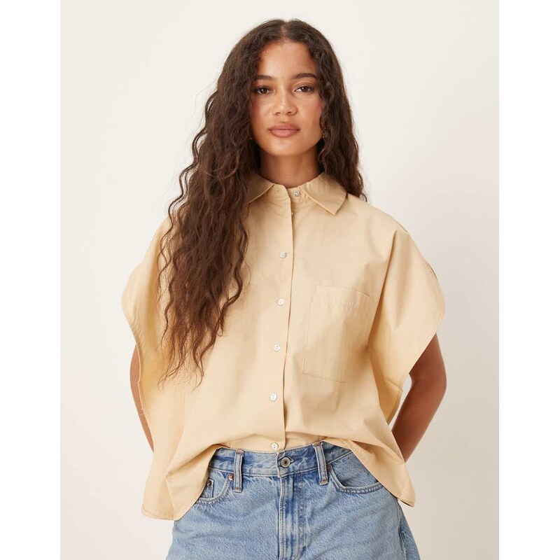 Mango oversized short sleeve shirt in tan-Brown 107218467