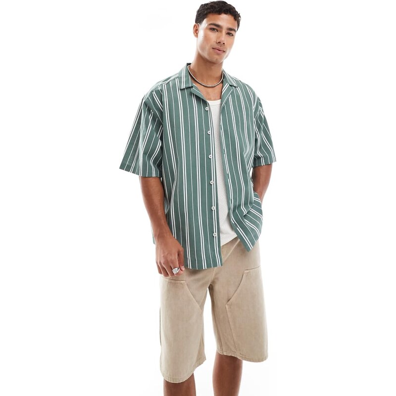 ASOS DESIGN oversized stripe shirt in green