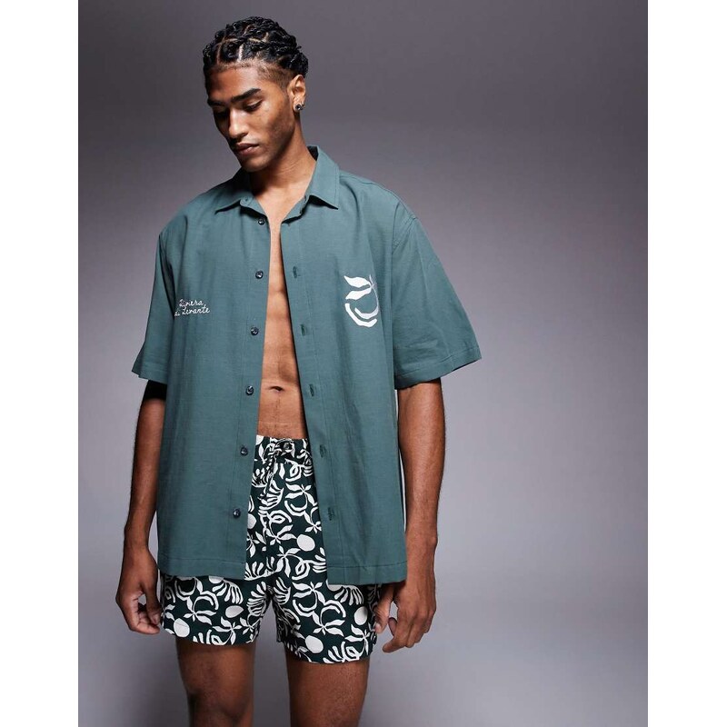 ASOS DESIGN co-ord shorts in short length in dark green-Black
