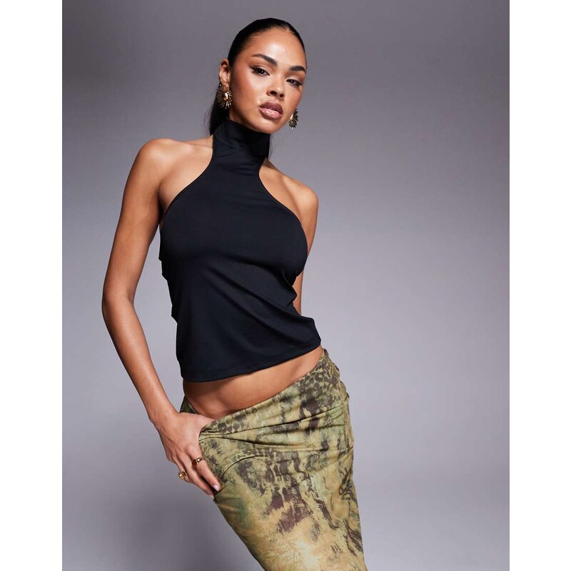 ASOS DESIGN extreme racer top with high neck in black