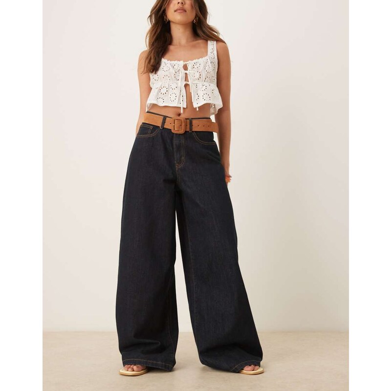 VRG GRL aston high-waist wide leg jeans in indigo-Navy 107223266